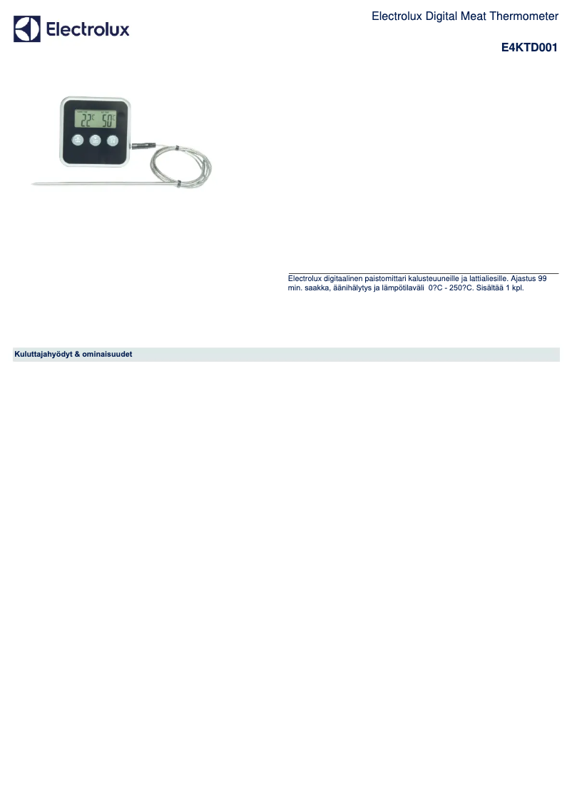 Page 1 de la notice Brochure Electrolux E4KTD001