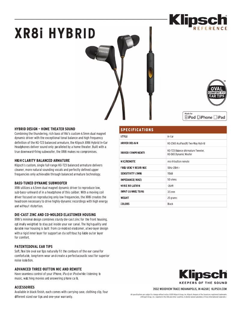 Page 1 de la notice Mode d'emploi Klipsch XR8i