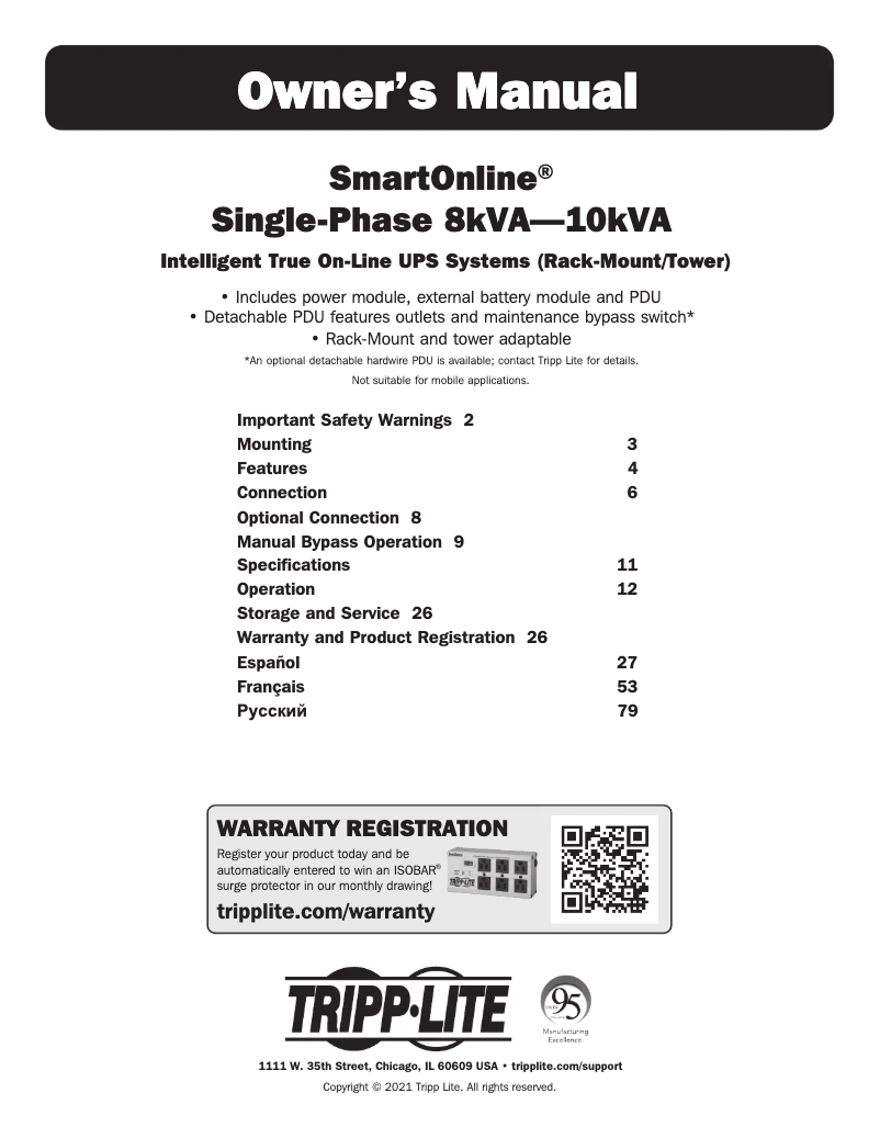 Page 1 de la notice Manuel utilisateur Tripp Lite SU8000RT3UPM