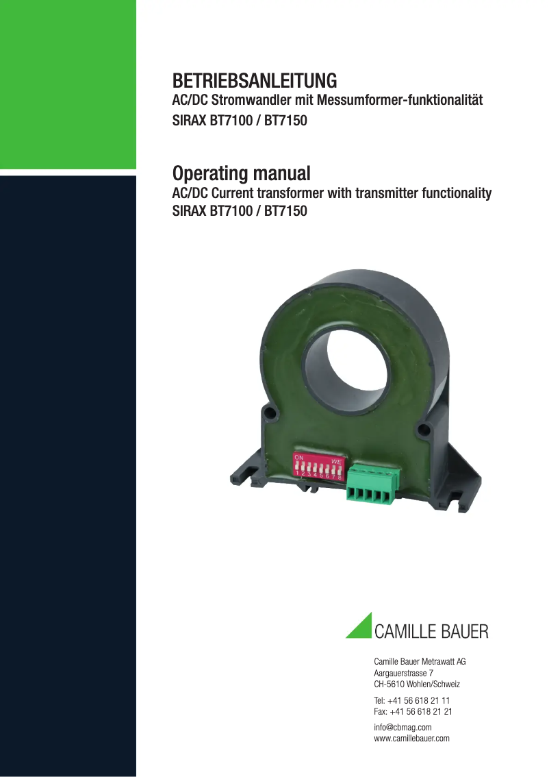 Page 1 de la notice Manuel utilisateur Camille Bauer SIRAX BT7150