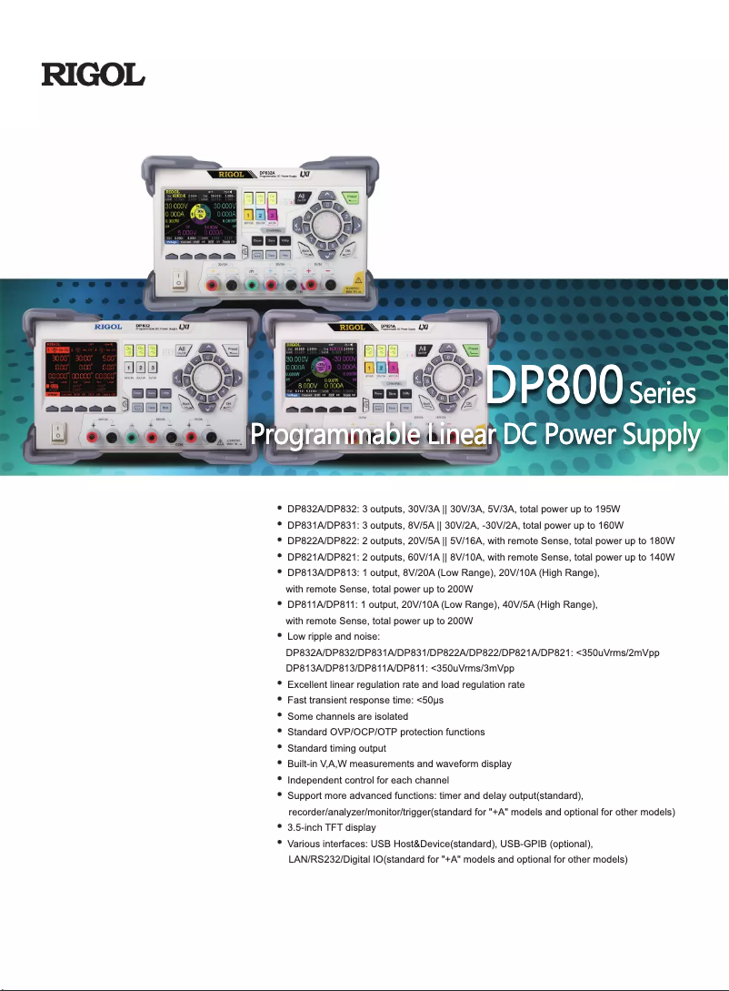Page 1 de la notice Fiche technique Rigol DP831A