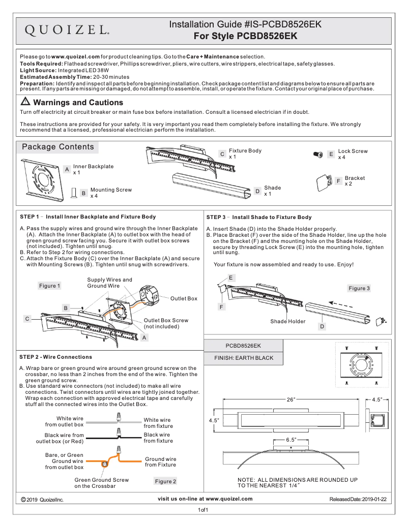 Page n°1 - Manuel utilisateur Quoizel Blade PCBD8526EK