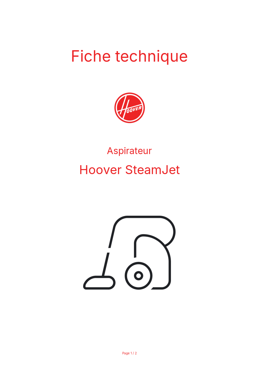 Page n°1 - Fiche technique Hoover SteamJet
