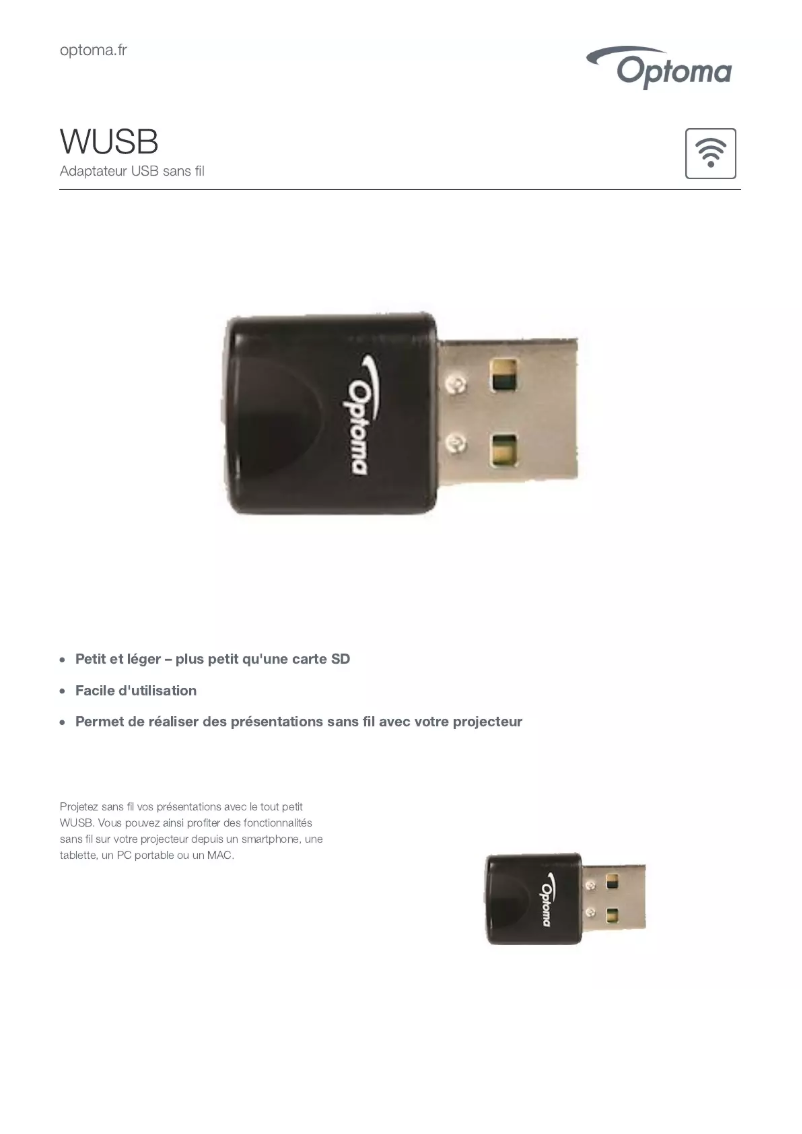 Page n°1 - Manuel utilisateur Optoma WUSB