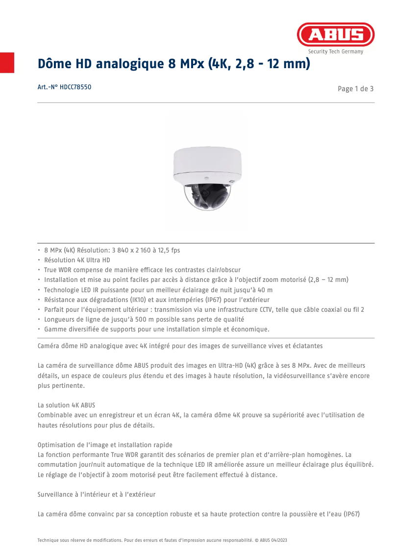 Page n°1 - Fiche technique Abus HDCC78550