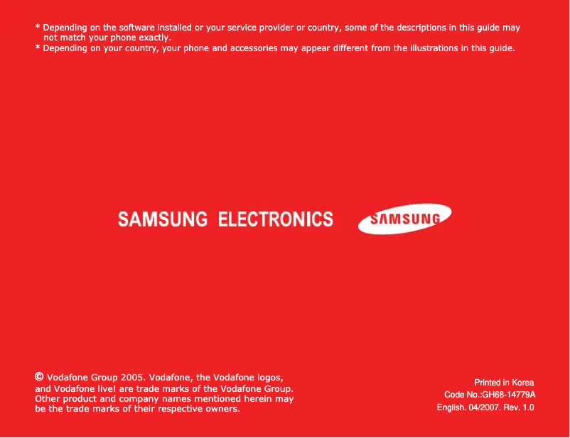 Image de la première page du manuel de l'appareil SGH-ZV60