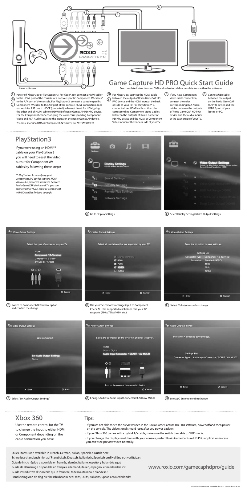 Page n°1 - Guide de démarrage rapide Roxio Game Capture HD Pro