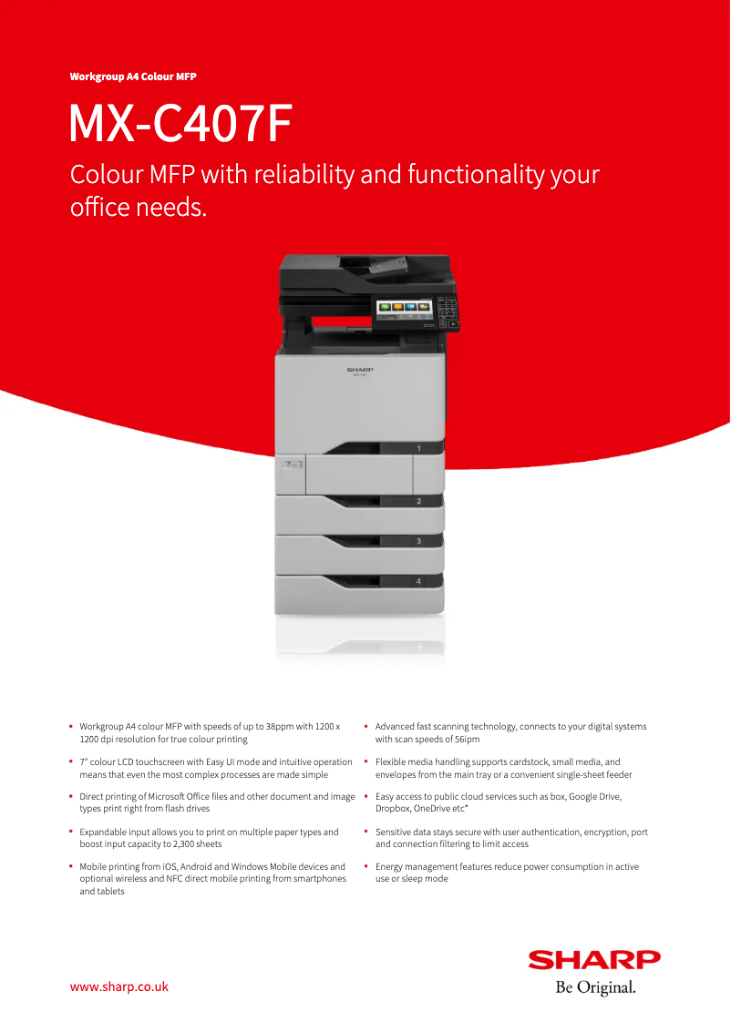 Page 1 de la notice Fiche technique Sharp MX-C407F