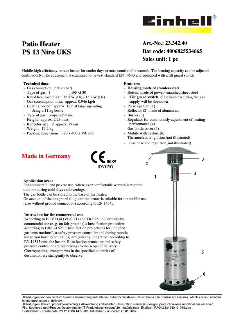 Page 1 de la notice Manuel utilisateur Einhell PS 13 Niro UKS