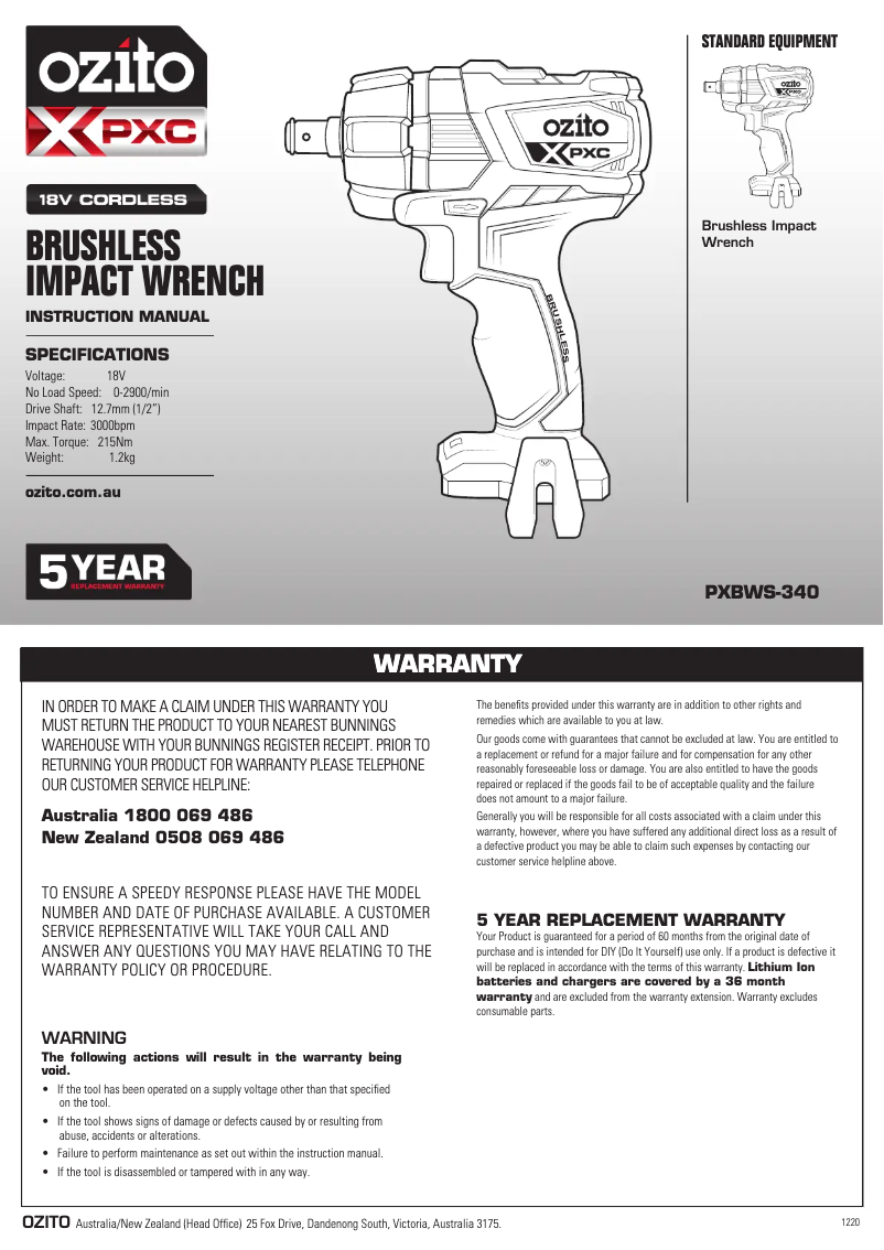 Image de la première page du manuel de l'appareil PXBWK-250
