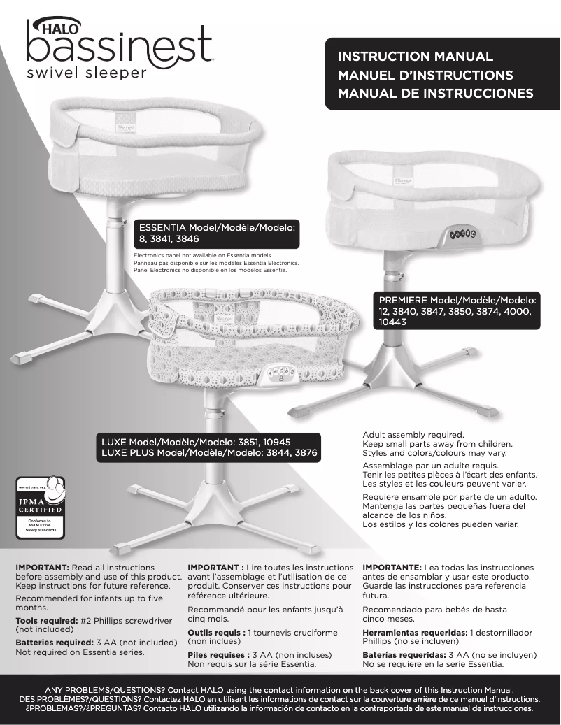 Image de la première page du manuel de l'appareil Bassinest Essentia 3846