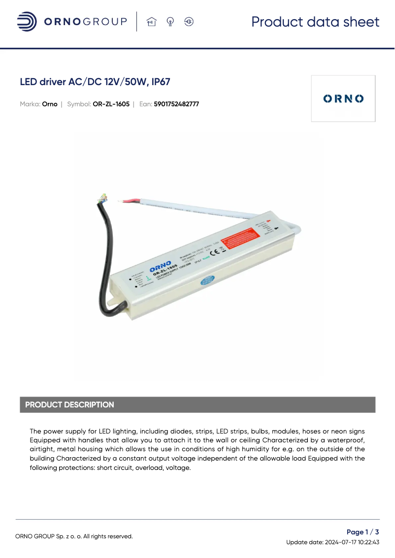 Image de la première page du manuel de l'appareil OR-ZL-1605