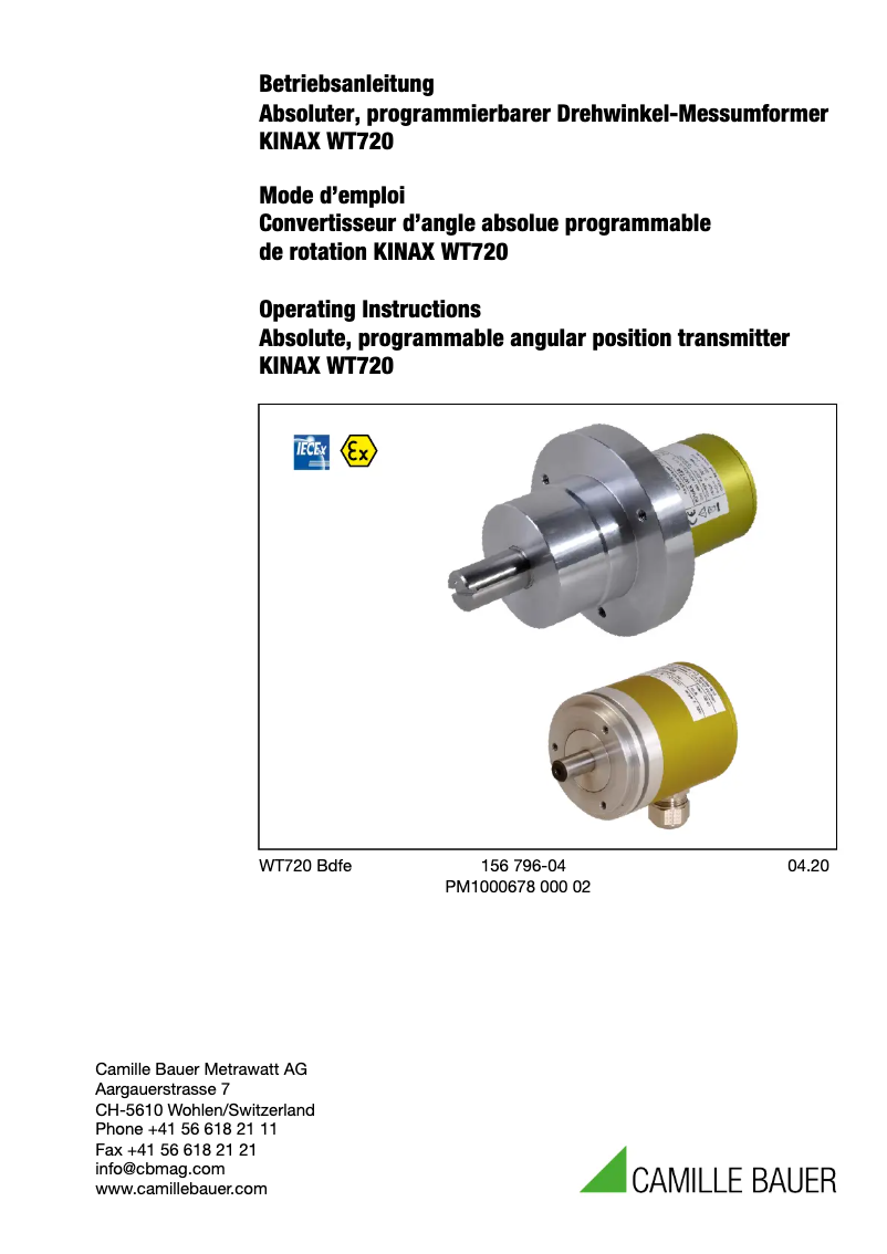 Page n°1 - Manuel utilisateur Camille Bauer KINAX WT720