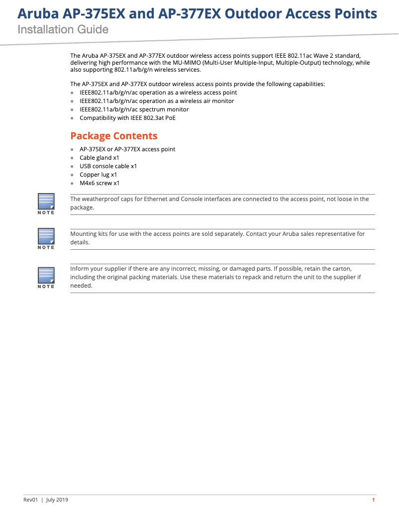 Page n°1 - Manuel utilisateur Aruba AP-375EX