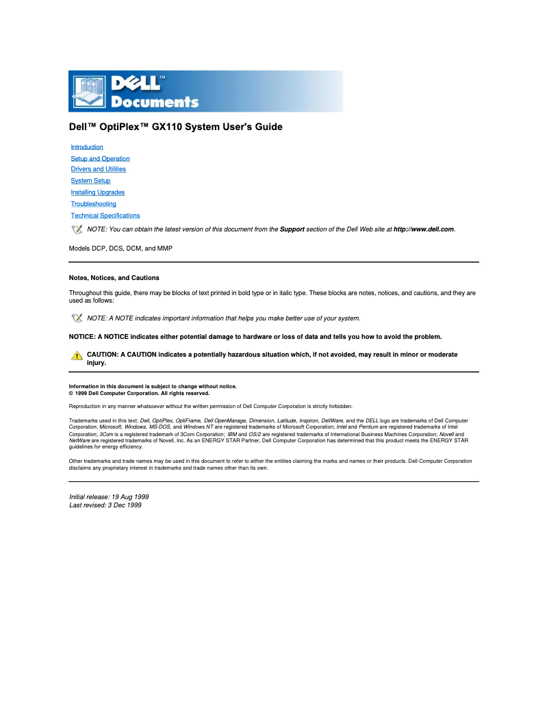 Page n°1 - Manuel utilisateur Dell OptiPlex GX110