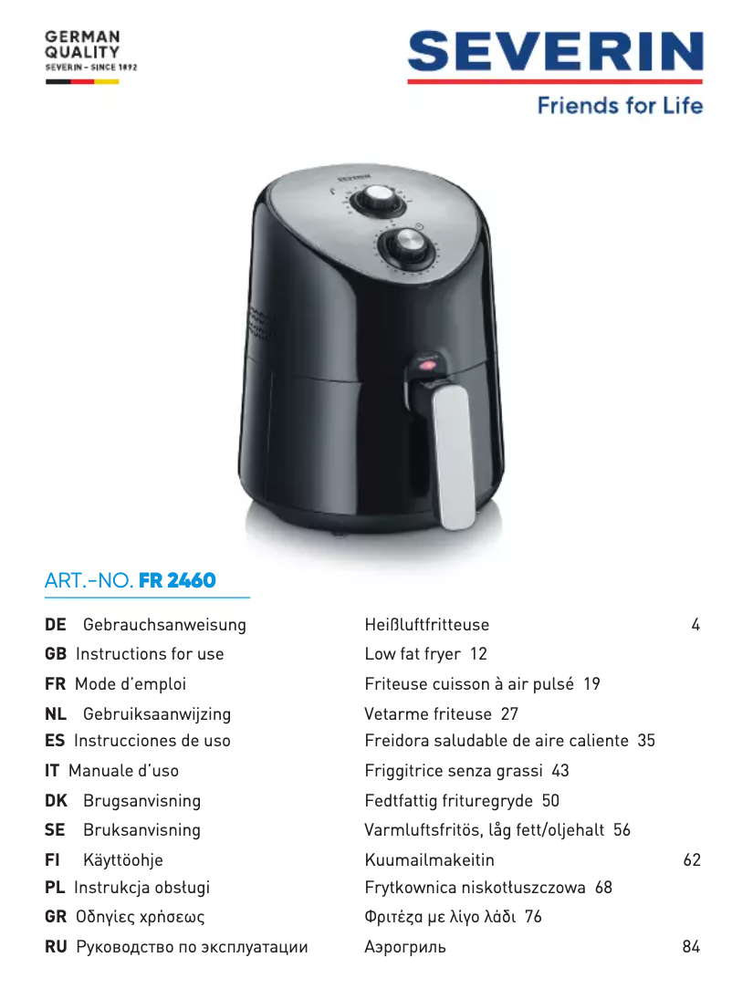 Page 1 de la notice Manuel utilisateur Severin FR 2460