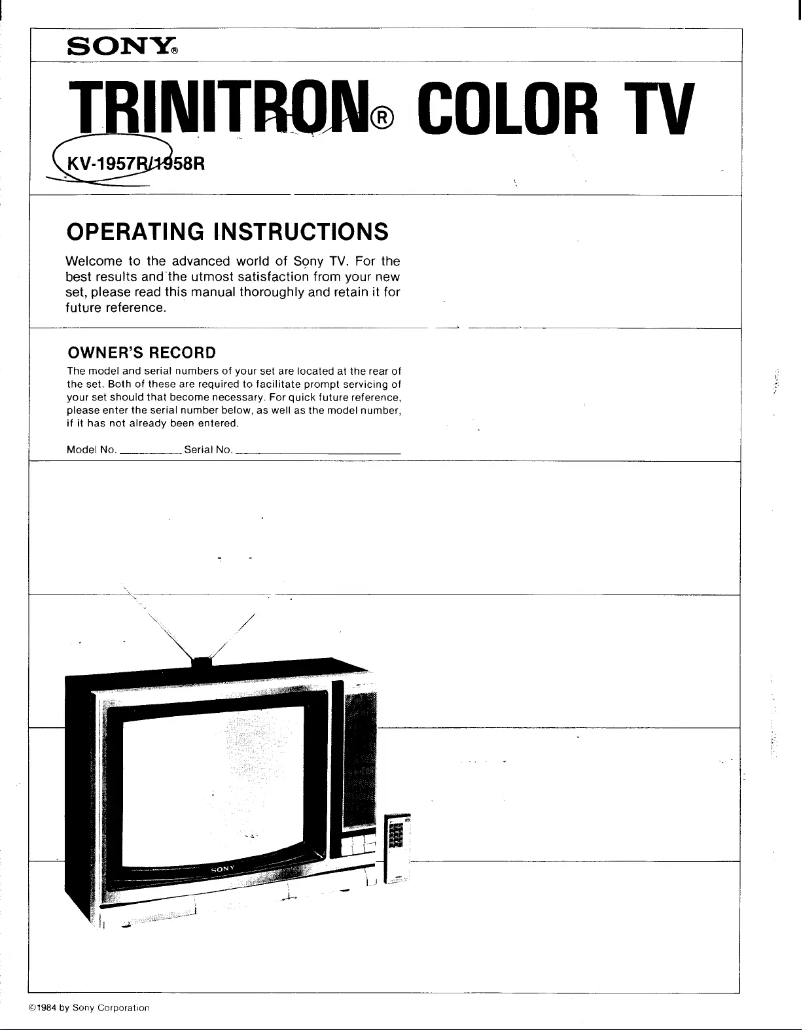 Page 1 de la notice Manuel utilisateur Sony KV-1957R