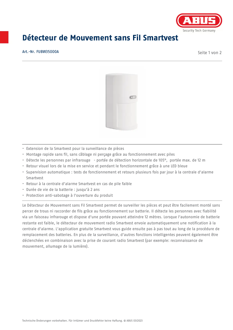 Image de la première page du manuel de l'appareil FUBW35000A