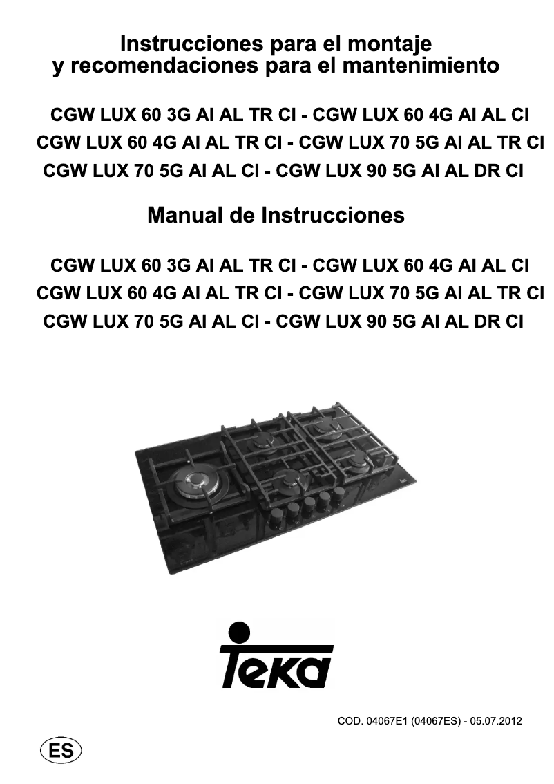 Page n°1 - Manuel utilisateur Teka CGW LUX 78 2G AI AL 2TR CI