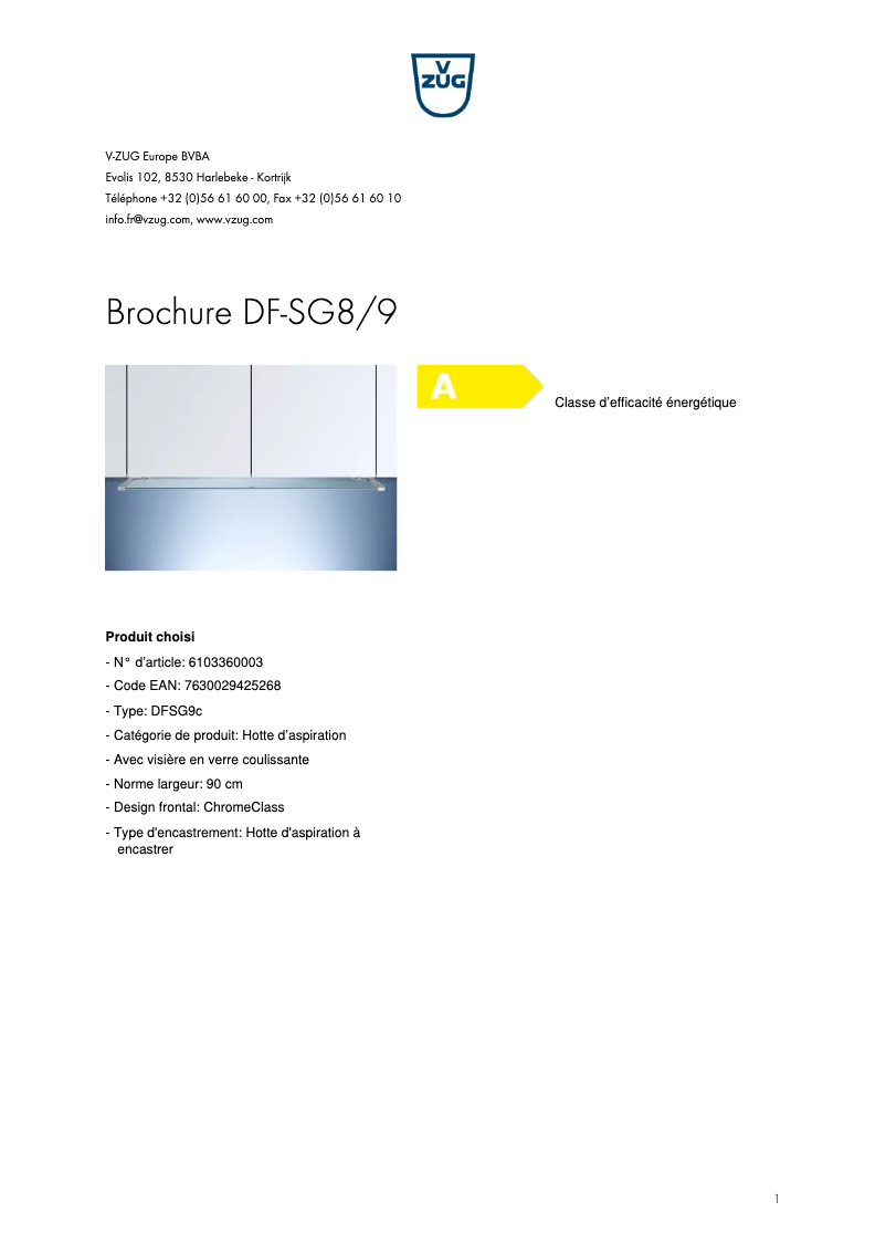 Page 1 of the manual Brochure V-Zug DF-SG8/9