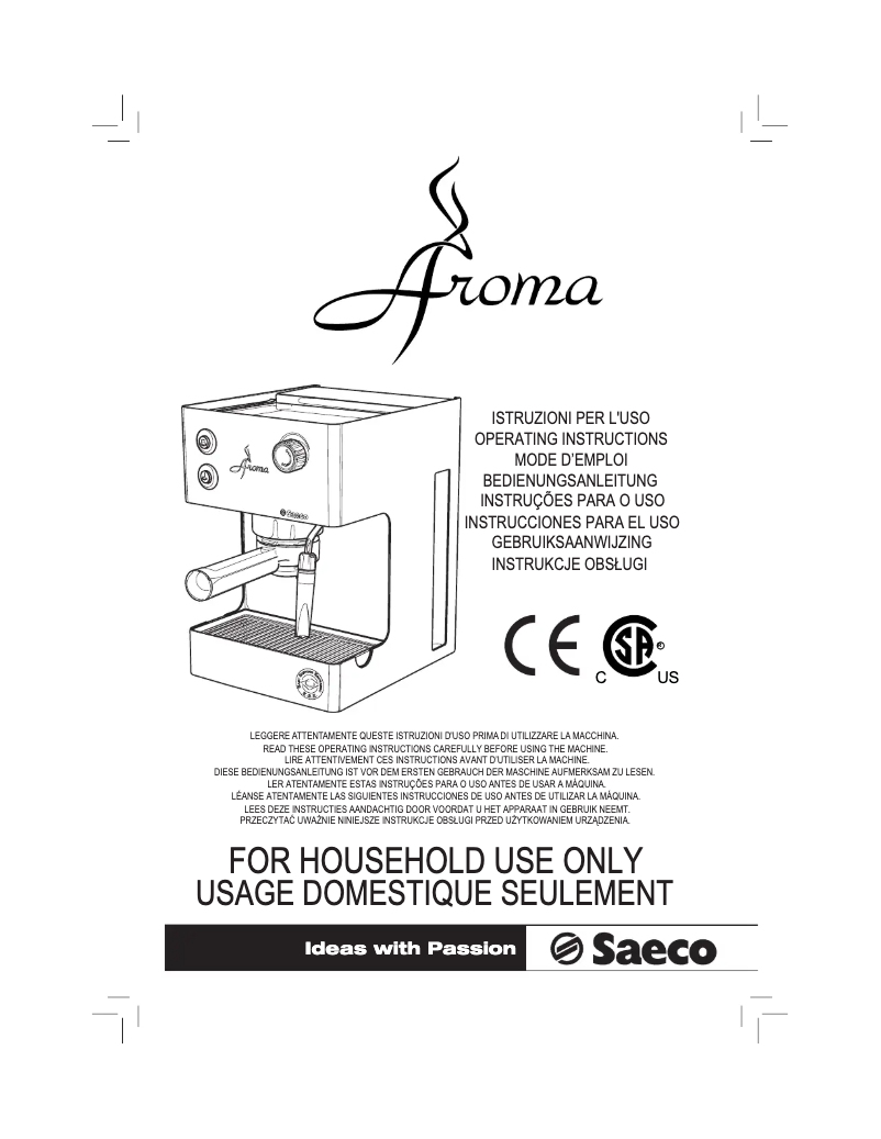 Imagen de la primera página del manual del dispositivo Saeco Aroma Black SS SIN015X