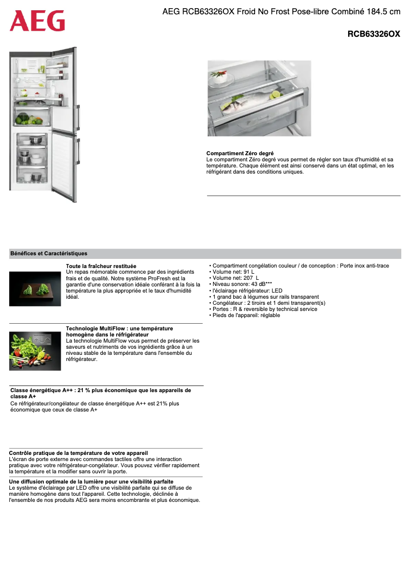 Página 1 del manual Ficha técnica AEG RCB63326OX