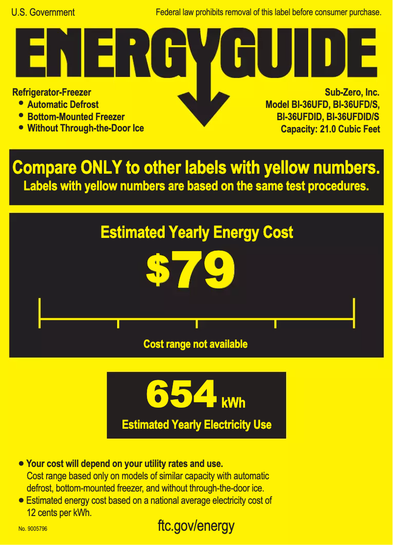 Page n°1 - Label énergétique Sub-Zero BI-36UFD/S/PH