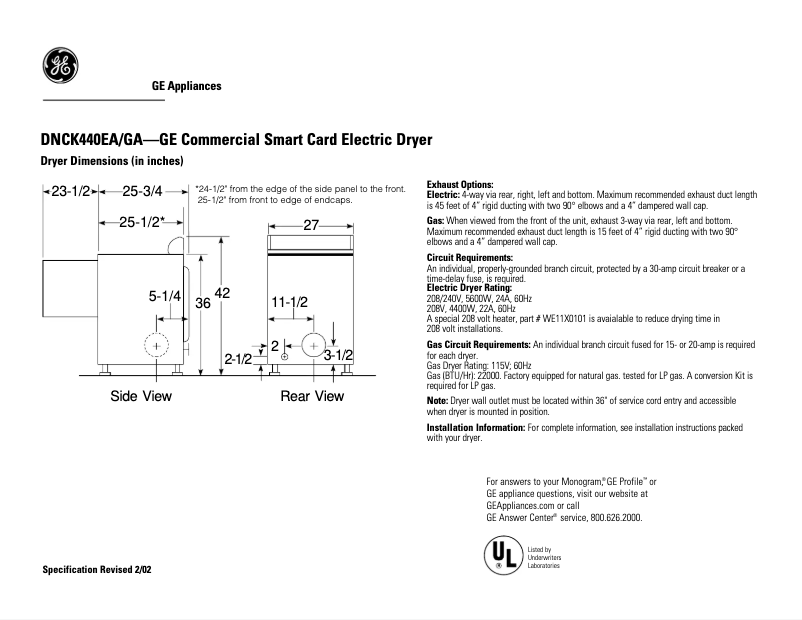 Page n°1 - Manuel utilisateur GE DNCK440EAWC