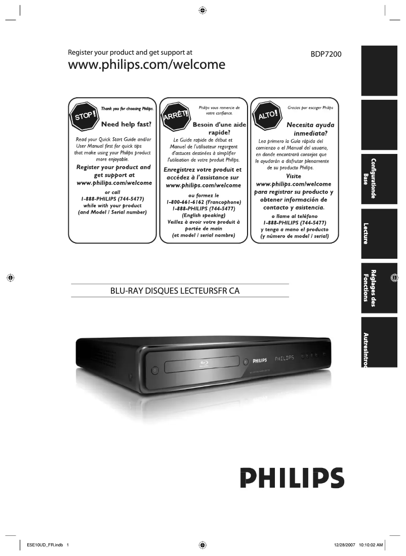 Imagen de la primera página del manual del dispositivo BDP7200