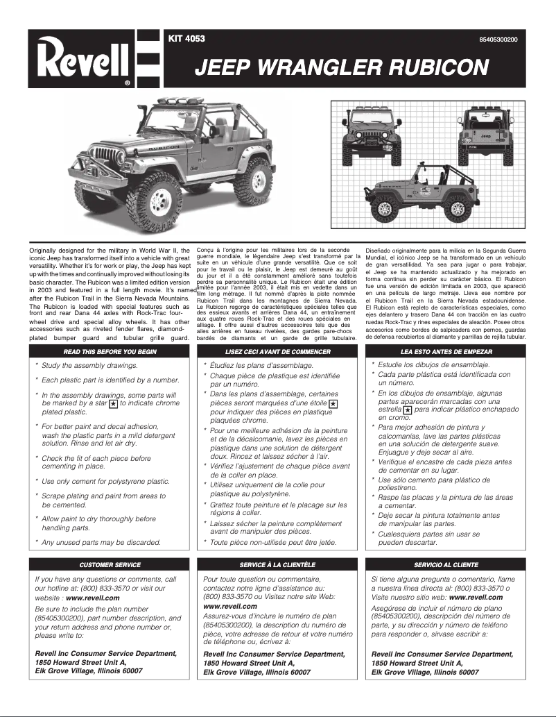 Page 1 de la notice Manuel utilisateur Revell Jeep Wrangler Rubicon