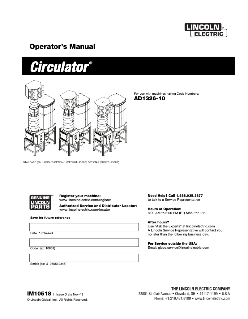 Page 1 de la notice Manuel utilisateur Lincoln Electric Circulator