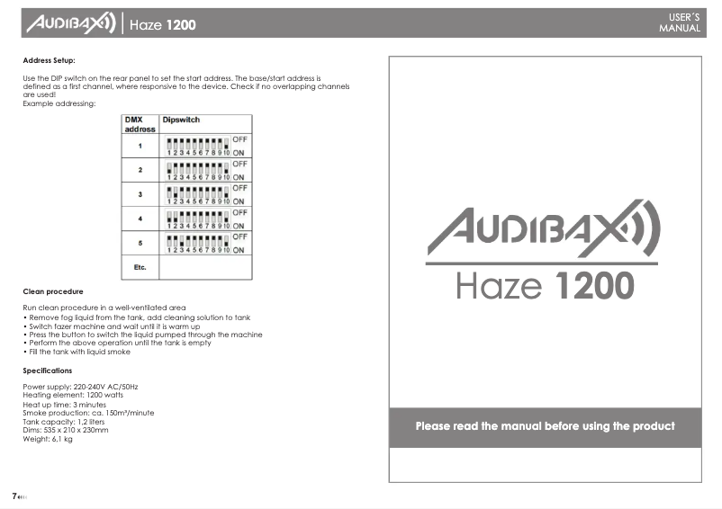 Image de la première page du manuel de l'appareil Haze 1200