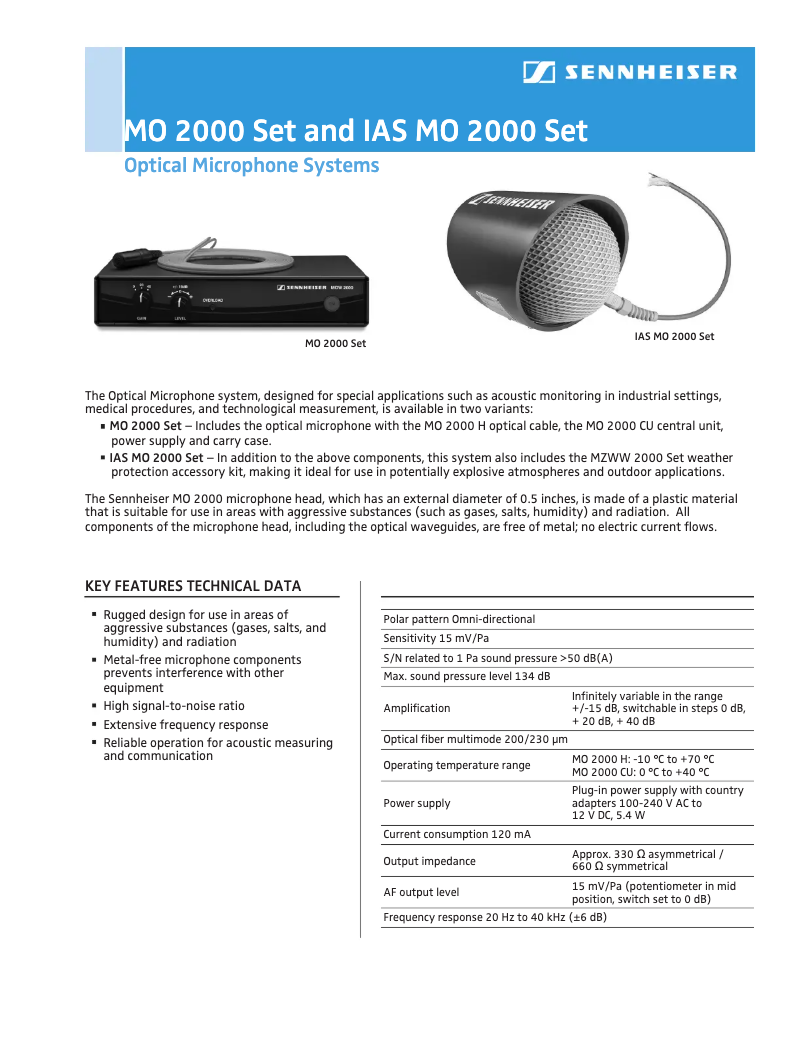 Page 1 de la notice Fiche technique Sennheiser IAS MO 2000 Set