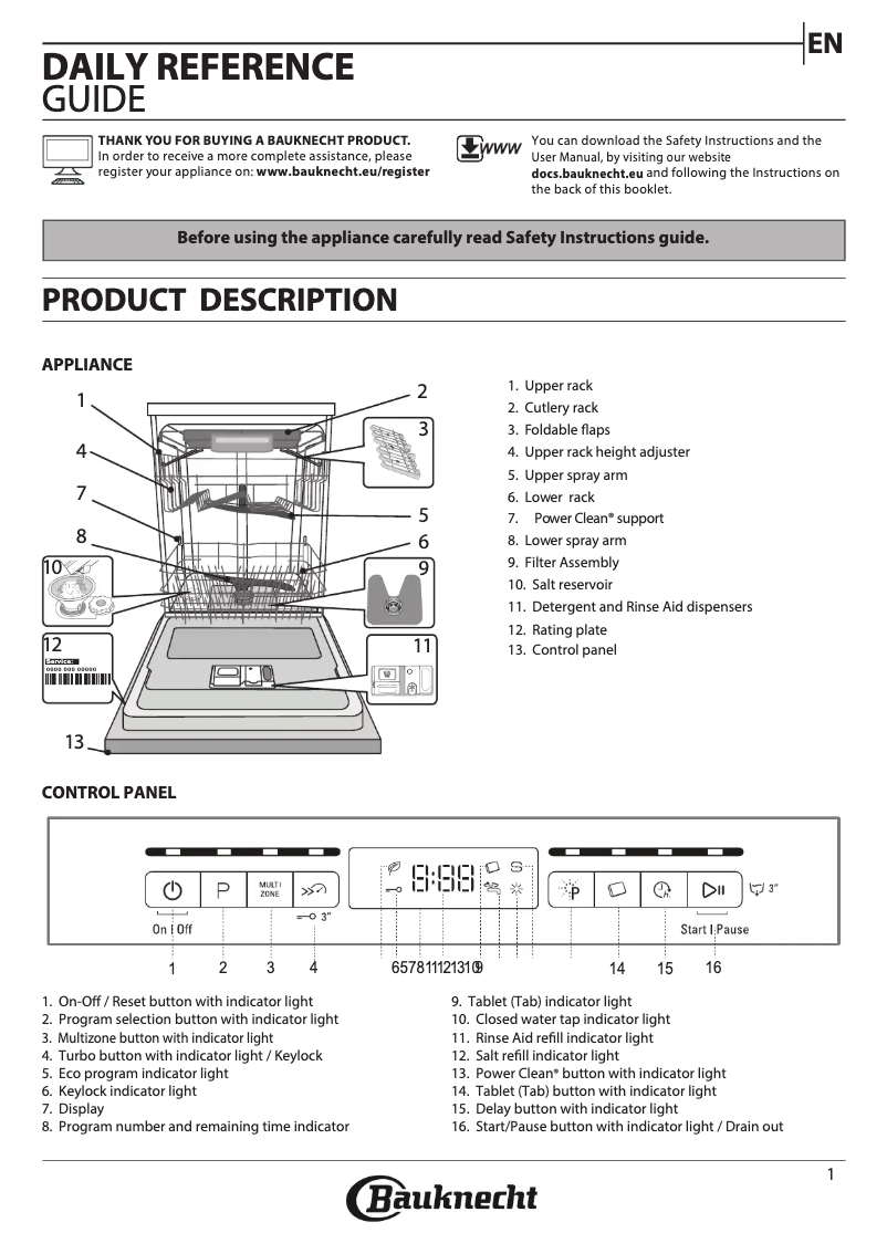 Page 1 de la notice Instructions de sécurité Bauknecht BBO 3O41 PLT