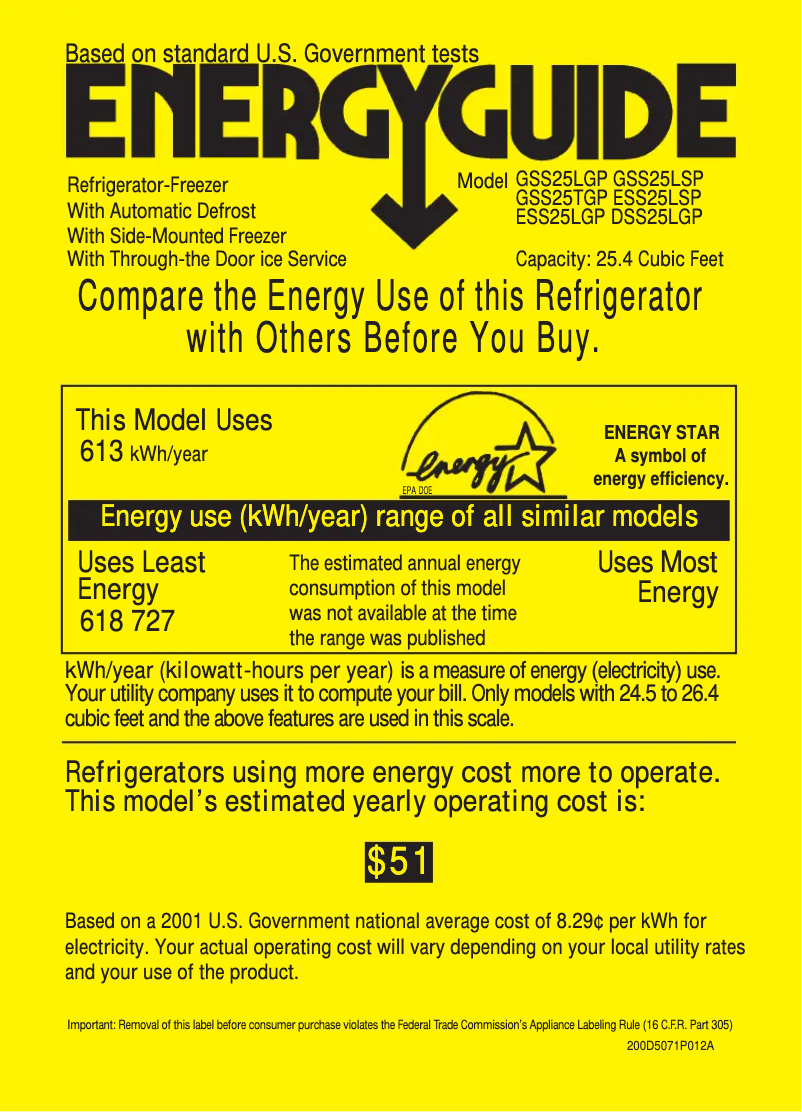 Page n°1 - Label énergétique GE DSS25LGPWW