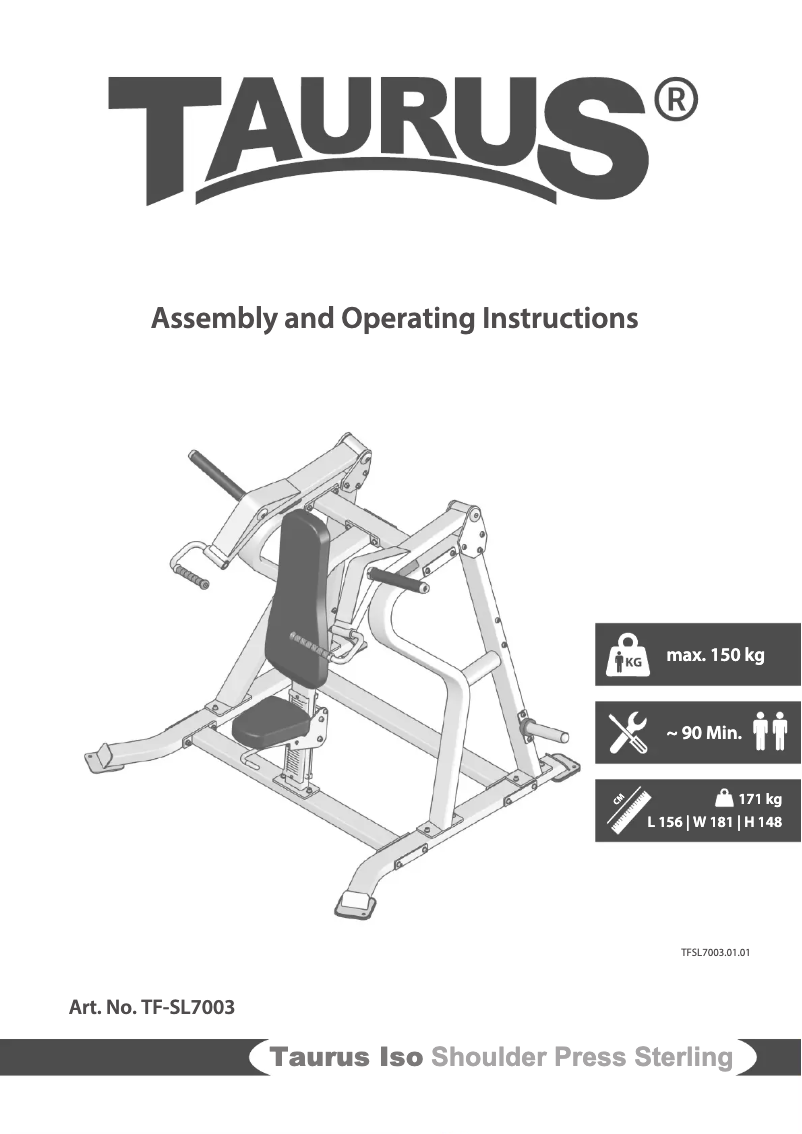 Page 1 de la notice Manuel utilisateur Taurus Iso Shoulder Press Sterling