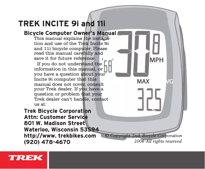Page n°1 - Manuel utilisateur Trek Incite 11i