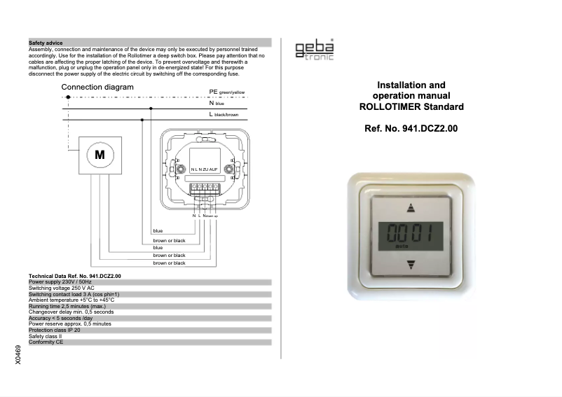 Page n°1 - Manuel utilisateur Geba Tronic ROLLOTIMER Standard