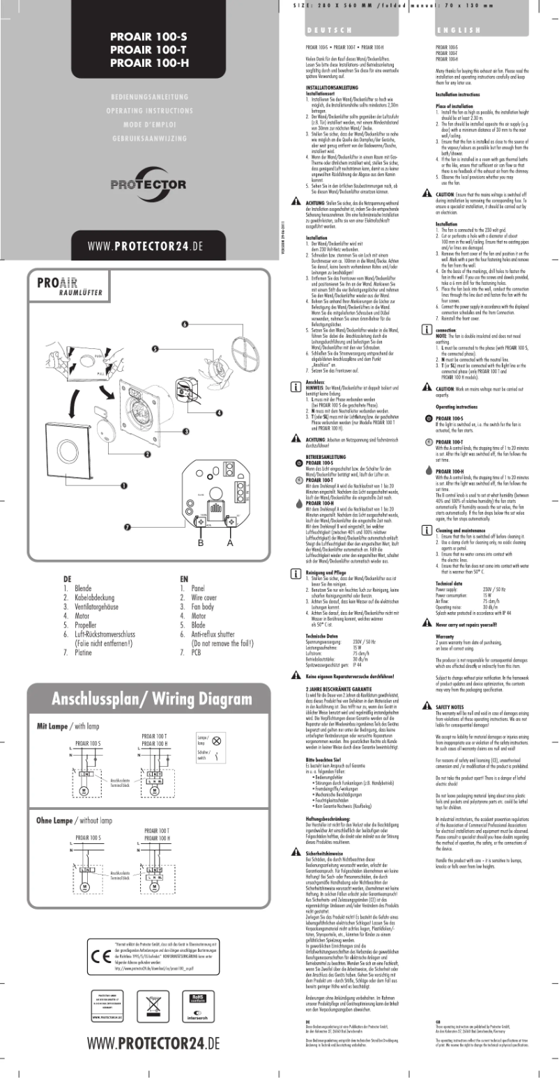 Page 1 de la notice Manuel utilisateur Protector ProAir 100 H-EG