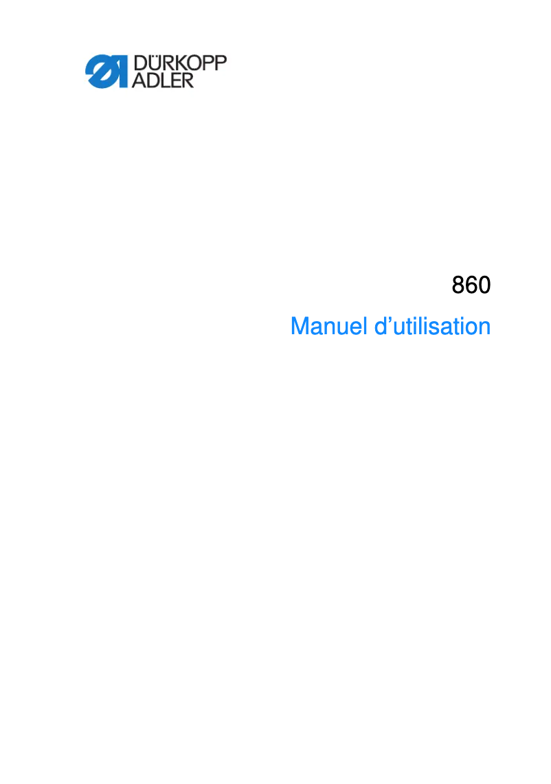 Page n°1 - Manuel utilisateur Dürkopp Adler 860