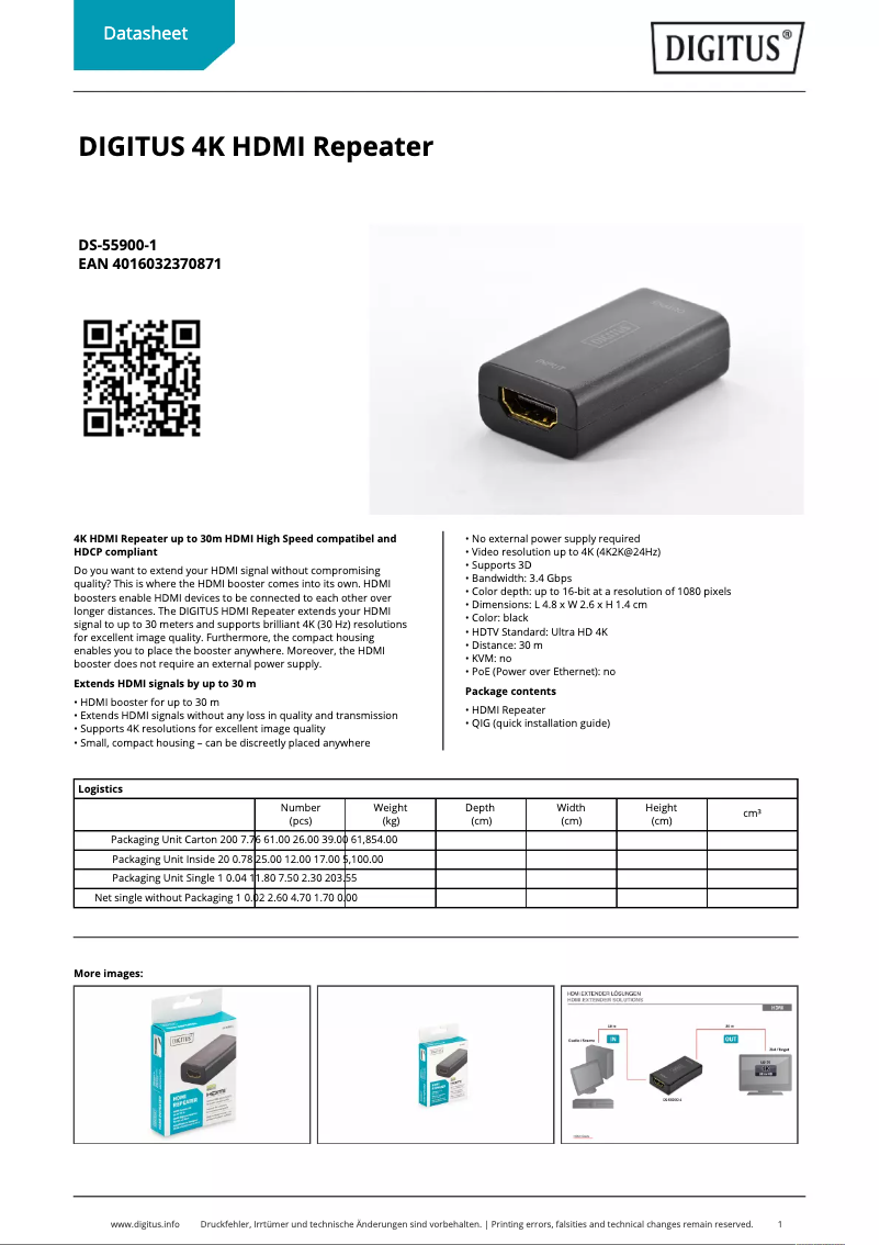 Page 1 de la notice Fiche technique Digitus DS-55900-1