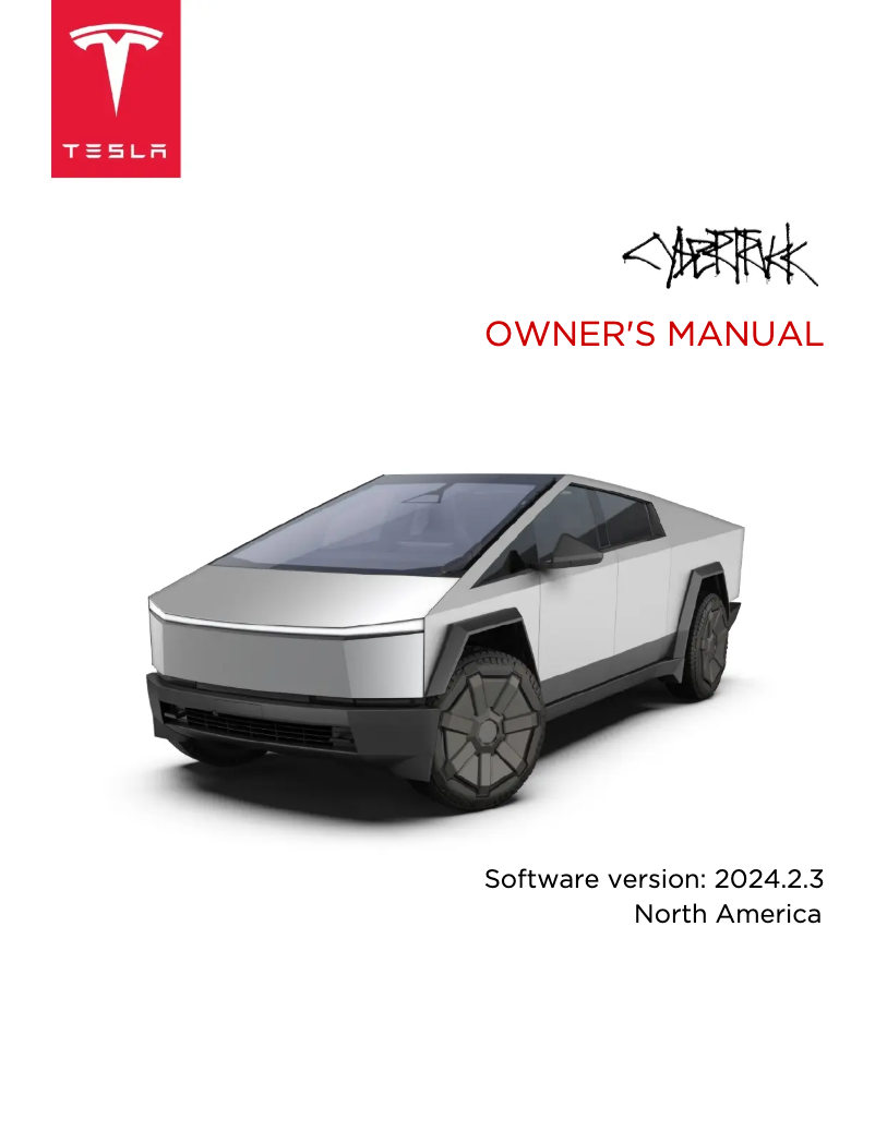 Page 1 de la notice Manuel utilisateur Tesla Cybertruck (2024)