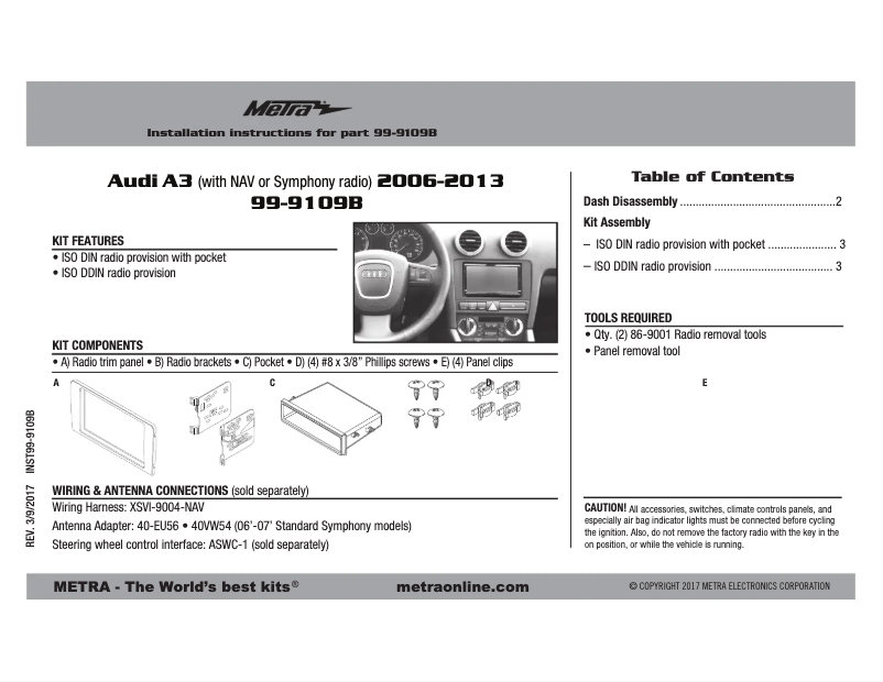 Page 1 de la notice Manuel utilisateur Metra 99-9109B
