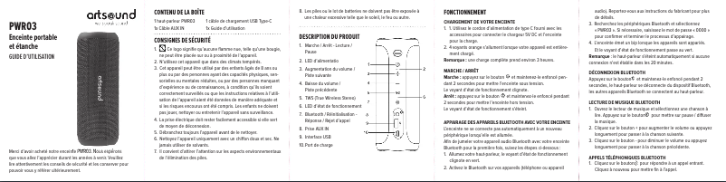 Page 1 de la notice Manuel utilisateur Artsound PWR03