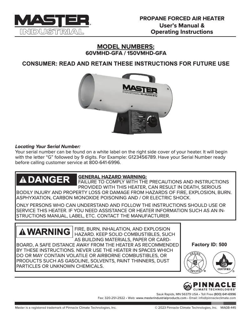 Page 1 de la notice Manuel utilisateur Master 60VMHD-GFA