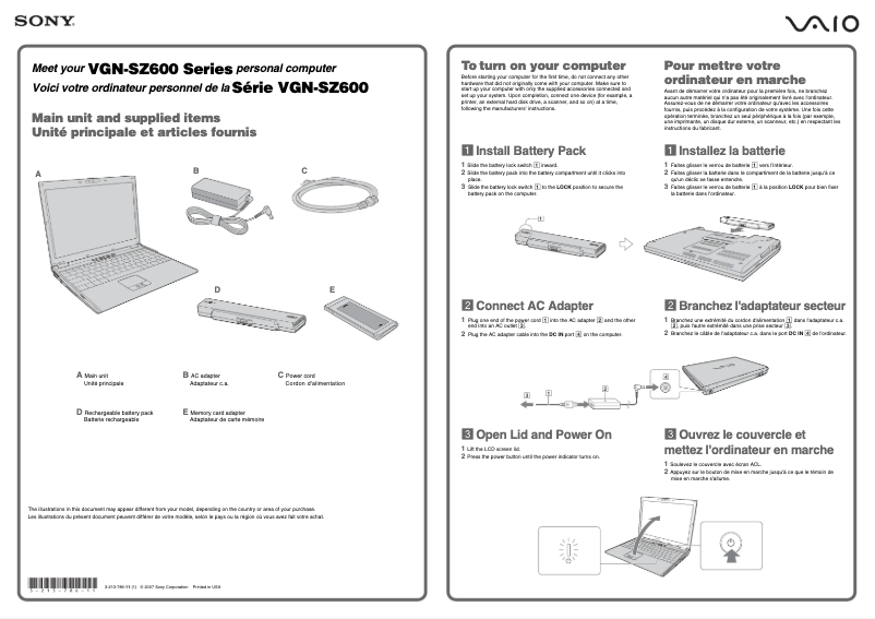 Image de la première page du manuel de l'appareil Vaio VGN-SZ640N