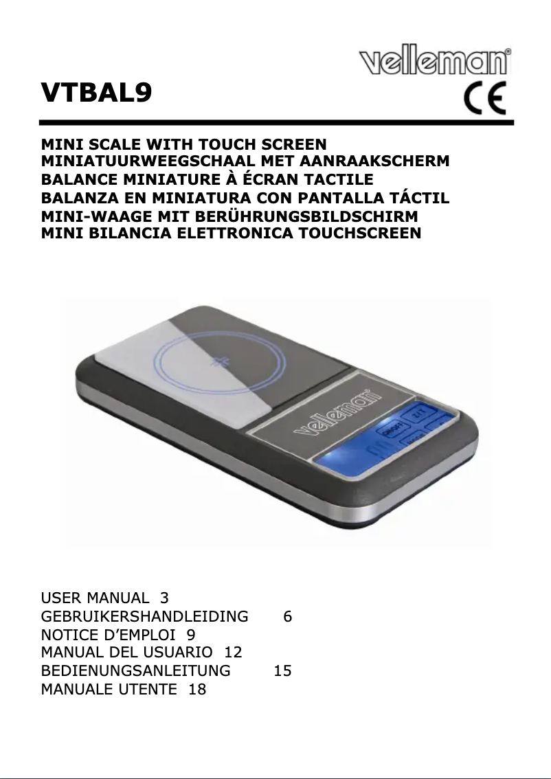 First page image of the manual for VTBAL9