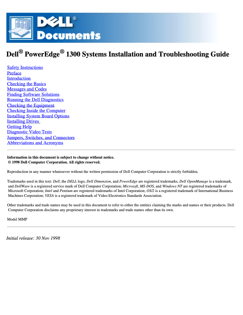 Image de la première page du manuel de l'appareil PowerEdge 1300