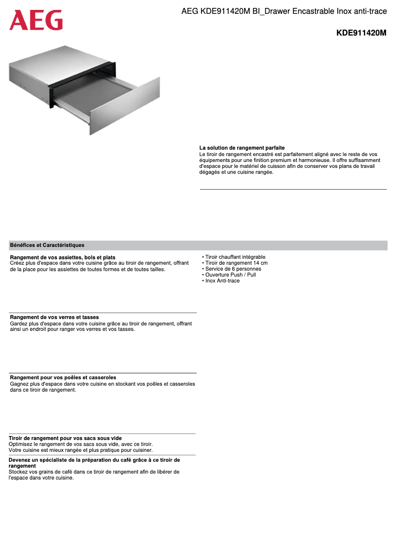 Page 1 de la notice Manuel utilisateur AEG KDE911420M