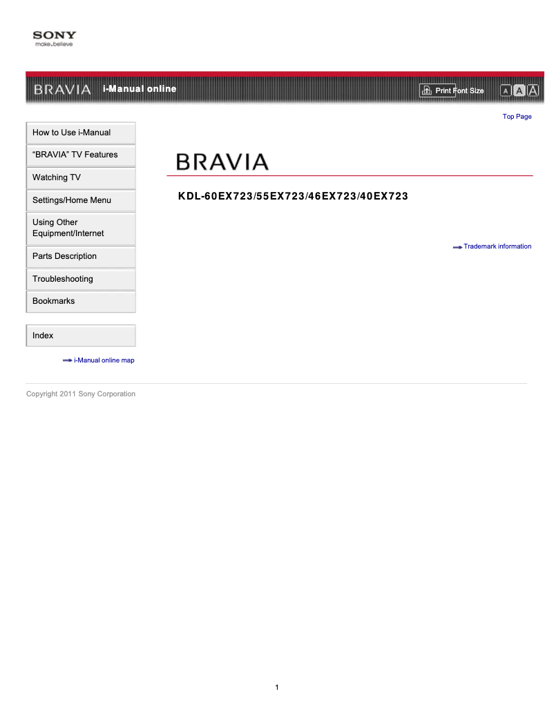 Page n°1 - Manuel utilisateur Sony Bravia KDL-60EX723